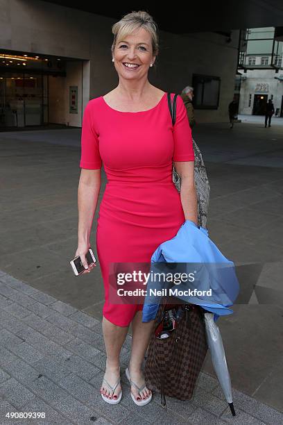 Carol Kirkwood seen at the BBC Studios on October 1, 2015 in London, England.