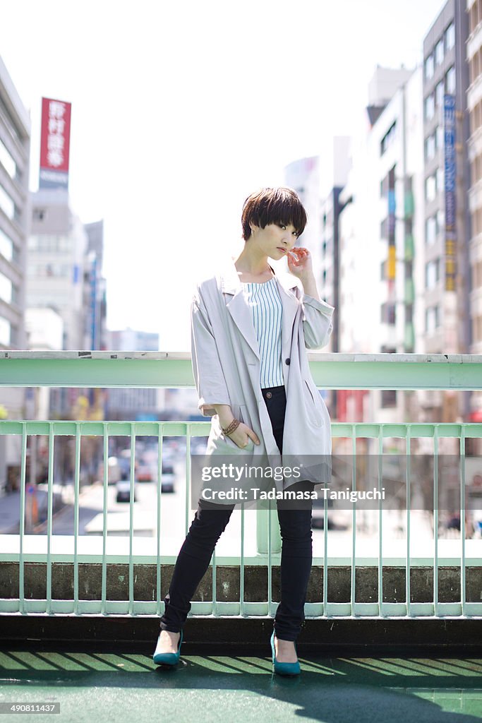 Woman at the footbridge