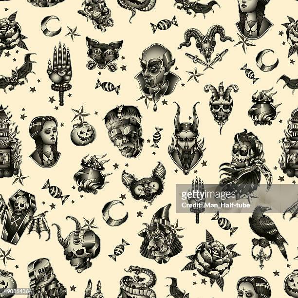 halloween seamless pattern - teenagers only stock illustrations