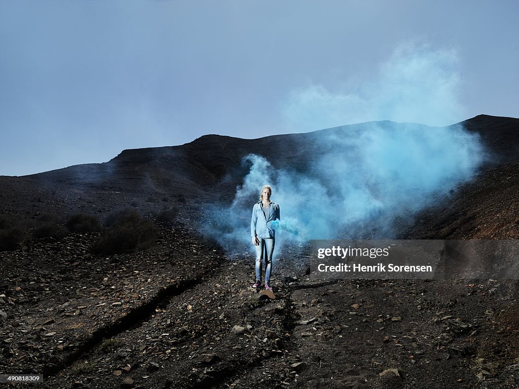 Blue smoke in the desert
