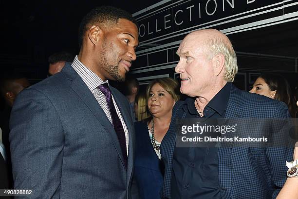 Personality Michael Strahan and sportscaster Terry Bradshaw attend JCPenney and Michael Strahan's launch of Collection by Michael Strahan on...