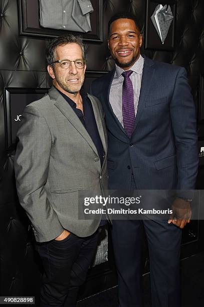 Fashion designer Kenneth Cole and football player Michael Strahan attend JCPenney and Michael Strahan's launch of Collection by Michael Strahan on...