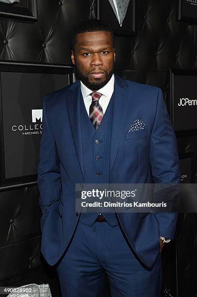 Rapper Curtis "50 Cent" Jackson III attends JCPenney and Michael Strahan's launch of Collection by Michael Strahan on September 30, 2015 in New York...