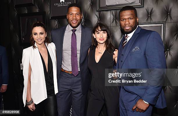 Personality Andi Dorfman, TV personality Michael Strahan, Hilaria Baldwin, and rapper Curtis "50 Cent" Jackson III attend JCPenney and Michael...