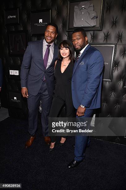 Personality Michael Strahan, Hilaria Baldwin and Curtis '50 Cent' Jackson attend JCPenney and Michael Strahan's launch of Collection by Michael...