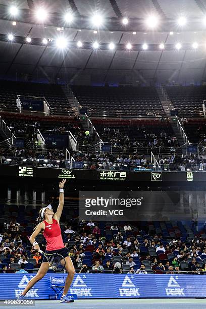 Johanna Konta of Great Britain competes against Venus Williams of the United States in quarter-finals match during day five of 2015 Dongfeng Motor...