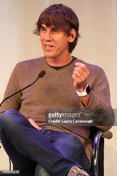 Co-Founder and CEO at FourSquare Dennis Crowley speaks onstage at the Managing Disruption panel presented by Ernst & Young during Advertising Week...