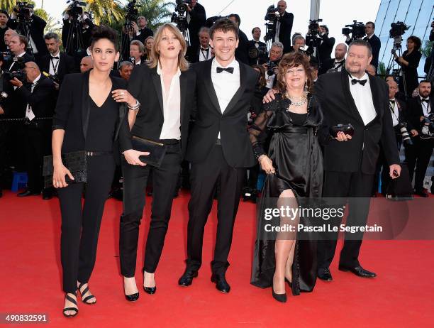 Directors Marie Amachoukeli-Barsacq, Claire Burger, Samuel Theis, actress Sonia Theis-Litzemburger and guest attend the "Party Girl" premiere during...