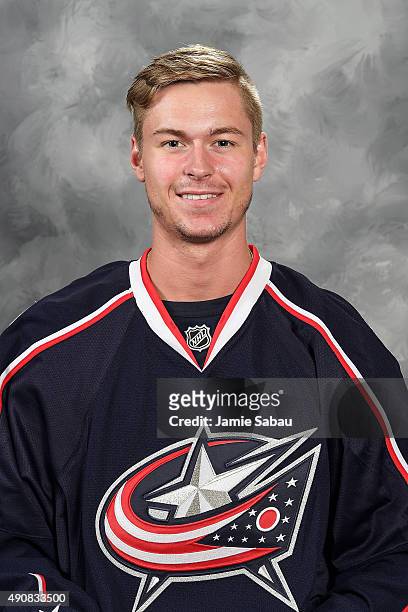 Paul Bittner of the Columbus Blue Jackets poses for his official headshot for the 2015-2016 season at Nationwide Arena on June 29, 2015 in Columbus,...