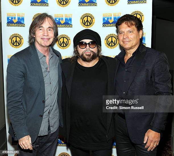 Jackson Browne, Carlos Varela and Ron Chappman attend "The Poet Of Havana" screening during the 2015 Woodstock Film Festival at Ulster Performing...