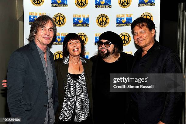 Jackson Browne, Meira Blaustein, Carlos Varela and Ron Chappman attend "The Poet Of Havana" screening during the 2015 Woodstock Film Festival at...