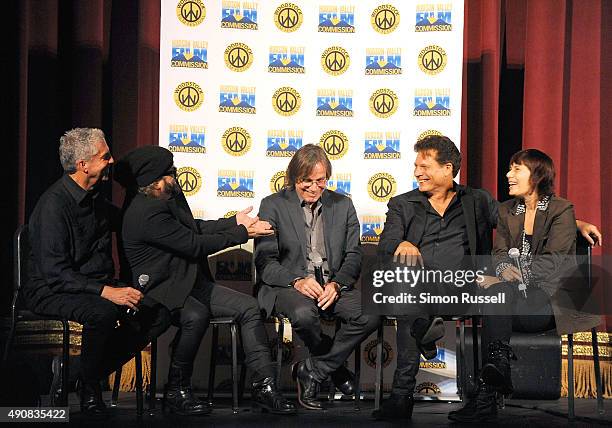 Every Mann, Carlos Varela, Jackson Browne, Ron Chapman and Meira Blaustein attend "The Poet Of Havana" screening during the 2015 Woodstock Film...