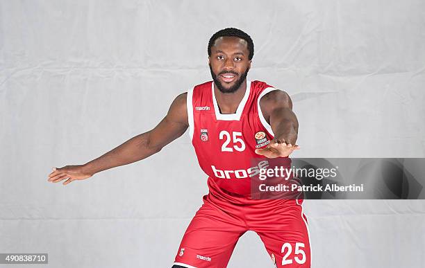 Gabe Olaseni, #25 of Brose Baskets Bamberg poses during the 2015/2016 Turkish Airlines Euroleague Basketball Media Day at Brose Arena on September...