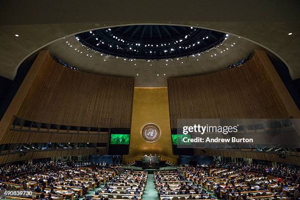 Benjamin Netanyahu, Prime Minister of Israel, speaks at the United Nations General Assembly on October 1, 2015 in New York City. Netanyahu spoke at...