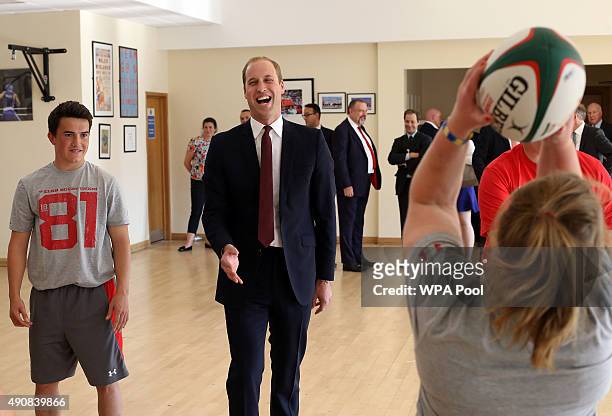Prince William, Duke of Cambridge during a visit to the National Sport Centre in Cardiff to launch the Coach Core Welsh Rugby Union Programme on...