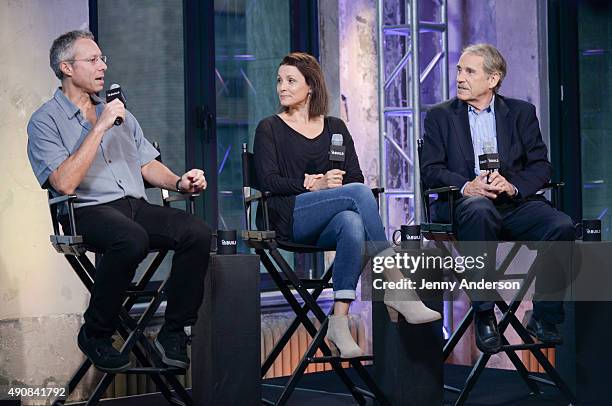 Mark Ehrenkranz, Alison Bailes and Peter Travers attend AOL Build Series to discuss NY Film Critic Series at AOL Studios in New York on October 1,...