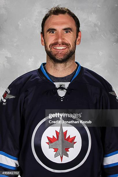 Jay Harrison of the Winnipeg Jets poses for his official headshot for the 2015-2016 season on September 17, 2015 at the MTS Centre in Winnipeg,...