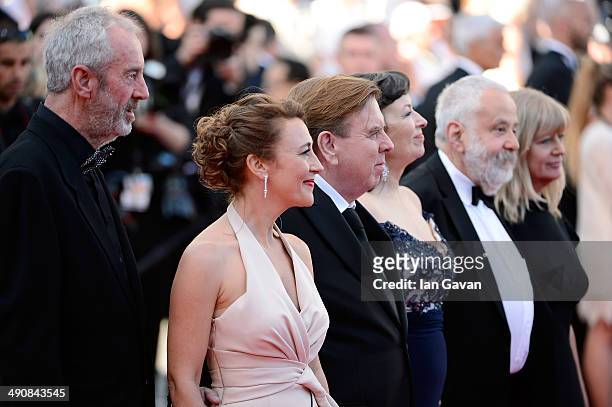 Director of Photography Dick Pope, actors Dorothy Atkinson, Marion Bailey, Timothy Spall, director Mike Leigh and producer Georgina Lowe attend the...