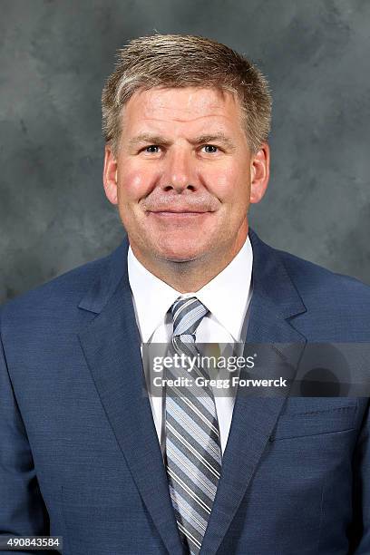 Bill Peters, head coach of the Carolina Hurricanes poses for his official headshot for the 2015-2016 season on September 17, 2015 at Carolina Family...