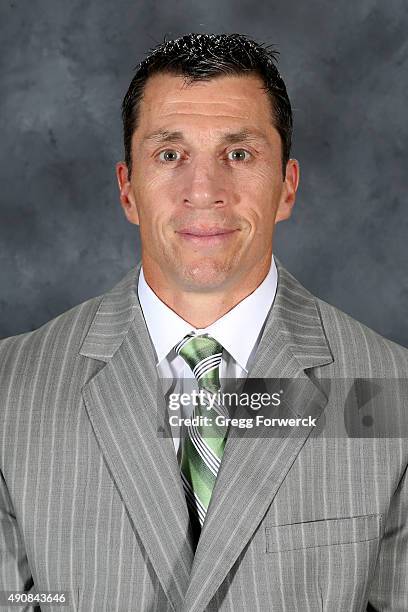 Rod Brind'Amour, assistant coach of the Carolina Hurricanes poses for his official headshot for the 2015-2016 season on September 17, 2015 at...