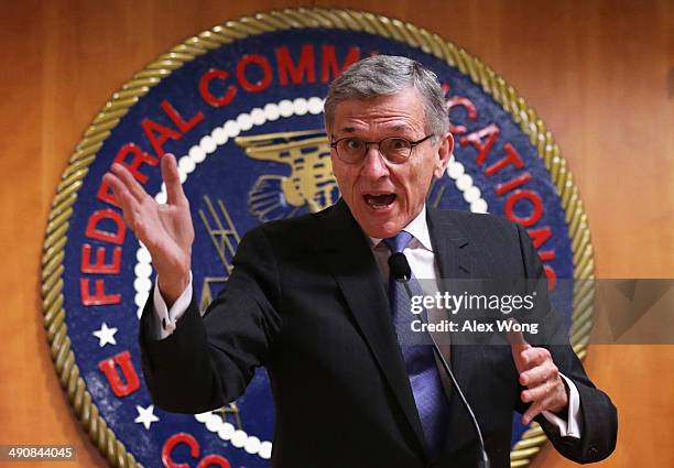 Federal Communications Commission Chairman Tom Wheeler speaks during a news conference after an open meeting to receive public comment on proposed...