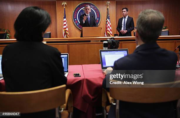 Federal Communications Commission Chairman Tom Wheeler speaks during a news conference after an open meeting to receive public comment on proposed...