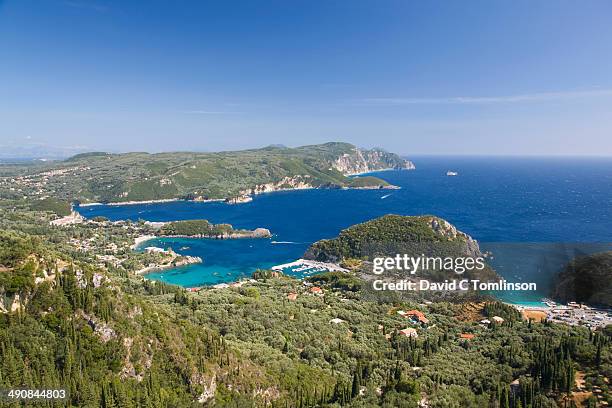 view from hillside, paleokastritsa, corfu, greece - ケルキラ島 ストックフォトと画像