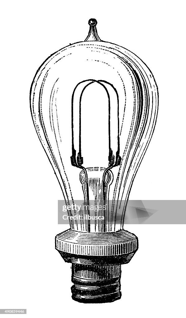 Antique illustration of electric lamp systems and bulbs