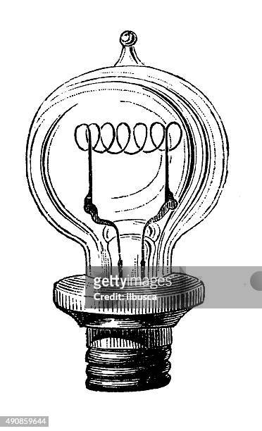 stockillustraties, clipart, cartoons en iconen met antique illustration of electric lamp systems and bulbs - contraptie