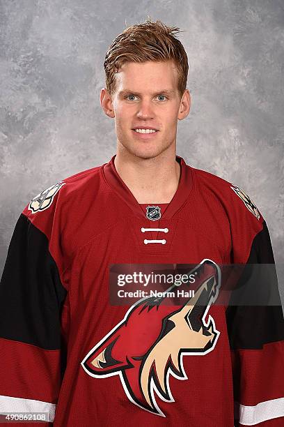 Henrik Samuelsson of the Arizona Coyotes poses for his official headshot for the 2015-2016 season at Gila River Arena on September 17, 2015 in...
