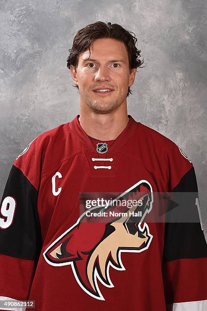 Shane Doan of the Arizona Coyotes poses for his official headshot for the 2015-2016 season at Gila River Arena on September 17, 2015 in Glendale,...