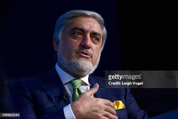 Chief Executive Officer of Afghanistan, Abdullah Abdullah speaks during the 2015 Concordia Summit at Grand Hyatt New York on October 1, 2015 in New...
