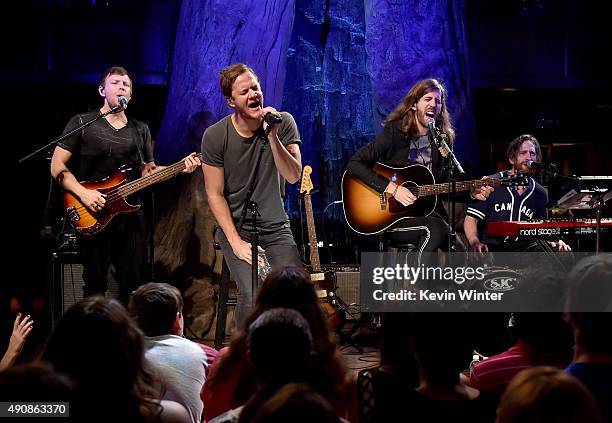 Musicians Ben McKee, Dan Reynolds, Daniel Wayne Sermon and Daniel Platzman of Imagine Dragons perform onstage during iHeartRadio presents "Imagine...