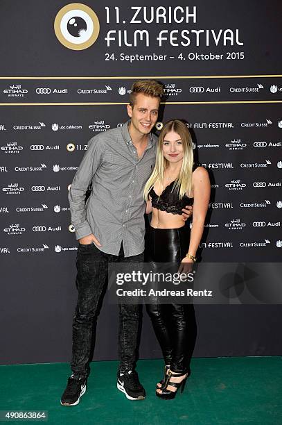 Julian Classen and Bianca Heinicke pose on the green carpet during the Zurich Film Festival on October 1, 2015 in Zurich, Switzerland. The 11th...