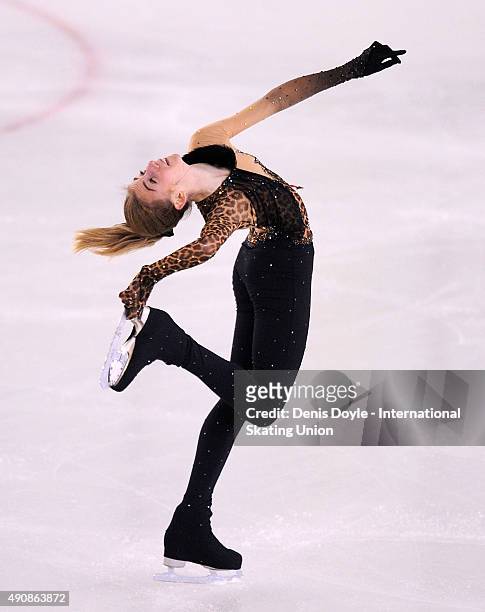 Julie Froetscher of France performs during the junior ladies short program of the ISU Junior Grand Prix of Figure Skating Logrono on October 1, 2015...