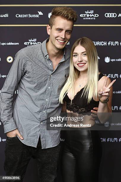 Julian Classen and Bianca Heinicke pose on the green carpet during the Zurich Film Festival on October 1, 2015 in Zurich, Switzerland. The 11th...