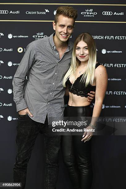 Julian Classen and Bianca Heinicke pose on the green carpet during the Zurich Film Festival on October 1, 2015 in Zurich, Switzerland. The 11th...