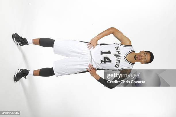 Danny Green of the San Antonio Spurs poses for a portrait during media day at the Spurs Training Facility on September 28, 2015 in San Antonio,...