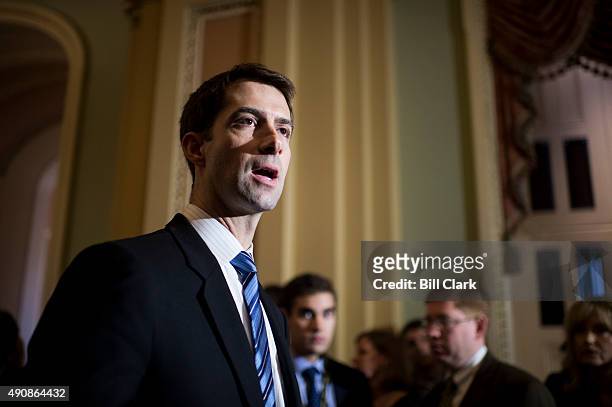 Sen. Tom Cotton, R-Ark., participates in Senate Majority Leader Mitch McConnell's media availability in the U.S. Capitol with Republican members of...