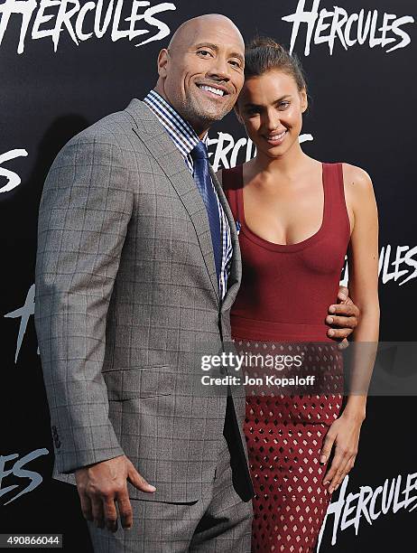 Actor Dwayne Johnson and model Irina Shayk arrive at the Los Angeles Premiere "Hercules" at TCL Chinese Theatre on July 23, 2014 in Hollywood,...