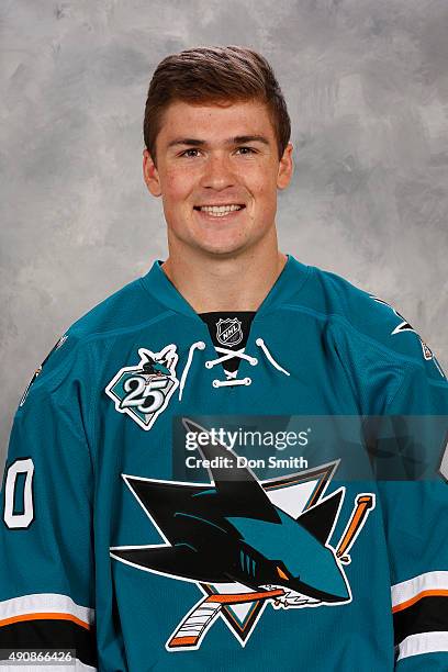 Ryan Carpenter of the San Jose Sharks poses for his official headshot for the 2015-16 season on September 17, 2015 at Sharks Ice in San Jose,...