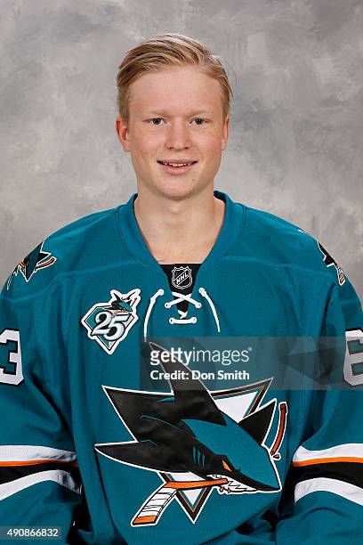 Julius Bergman of the San Jose Sharks poses for his official headshot for the 2015-16 season on September 17, 2015 at Sharks Ice in San Jose,...