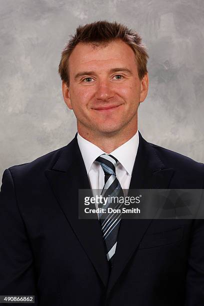 Evgeni Nabokov, Goaltending Development Coach and Special Assignment Scout of the San Jose Sharks poses for his official headshot for the 2015-16...