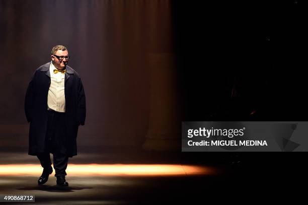 Moroccan-born Israeli designer Alber Elbaz acknowledges the public at the end of the Lanvin's 2016 Spring/Summer ready-to-wear collection fashion...