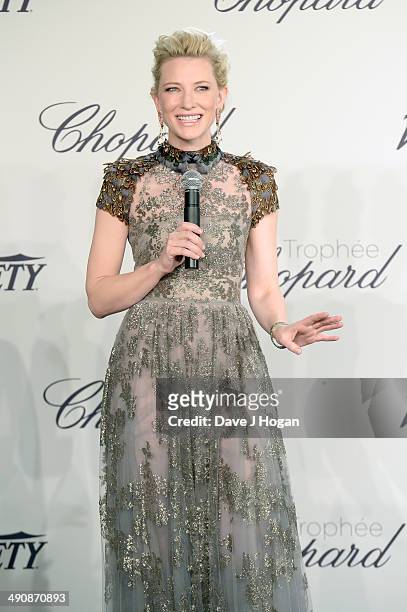 Actress Cate Blanchett speaks onstage at the Chopard Trophy during the 67th Annual Cannes Film Festival on May 15, 2014 in Cannes, France.