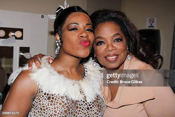 Fantasia Barrino and Oprah Winfrey pose backstage at the hit musical "After Midnight" on Broadway at The Brooks Atkinson Theater on May 15, 2014 in...