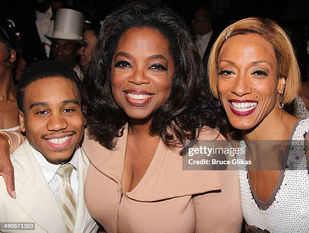 Virgil Lil O Gadson, Oprah Winfrey and Karine Plantadit pose backstage at the hit musical "After Midnight" on Broadway at The Brooks Atkinson Theater...