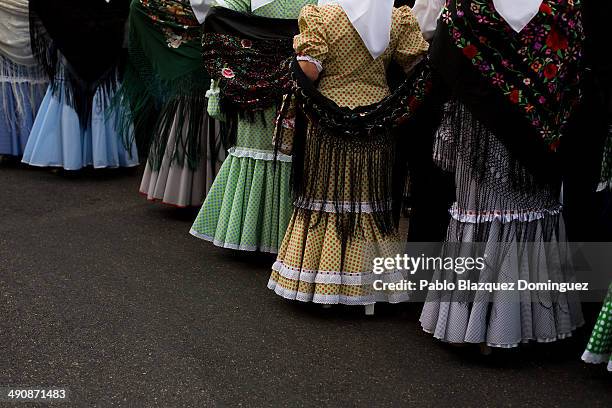 Chulapas take part in the San Isidro procession during the San Isidro festivities on May 15, 2014 in Madrid, Spain. During the festivities in honor...