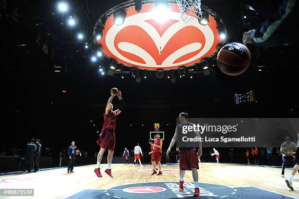 Maciej Lampe, #30 of FC Barcelona during the Turkish Airlines EuroLeague Final Four FC Barcelona Practice at Mediolanum Forum on May 15, 2014 in...