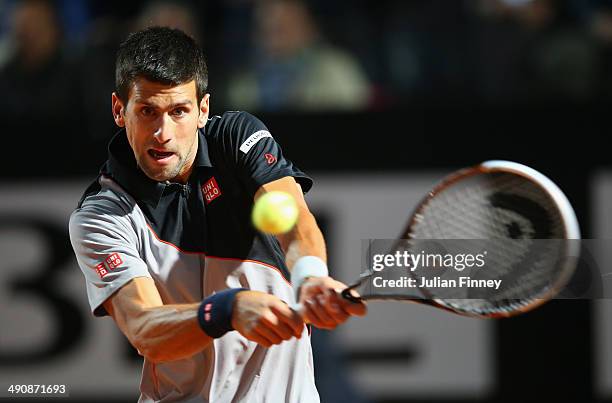 Novak Djokovic of Serbia in action in his match against Philipp Kohlshreiber of Germany during day five of the Internazionali BNL d'Italia tennis...